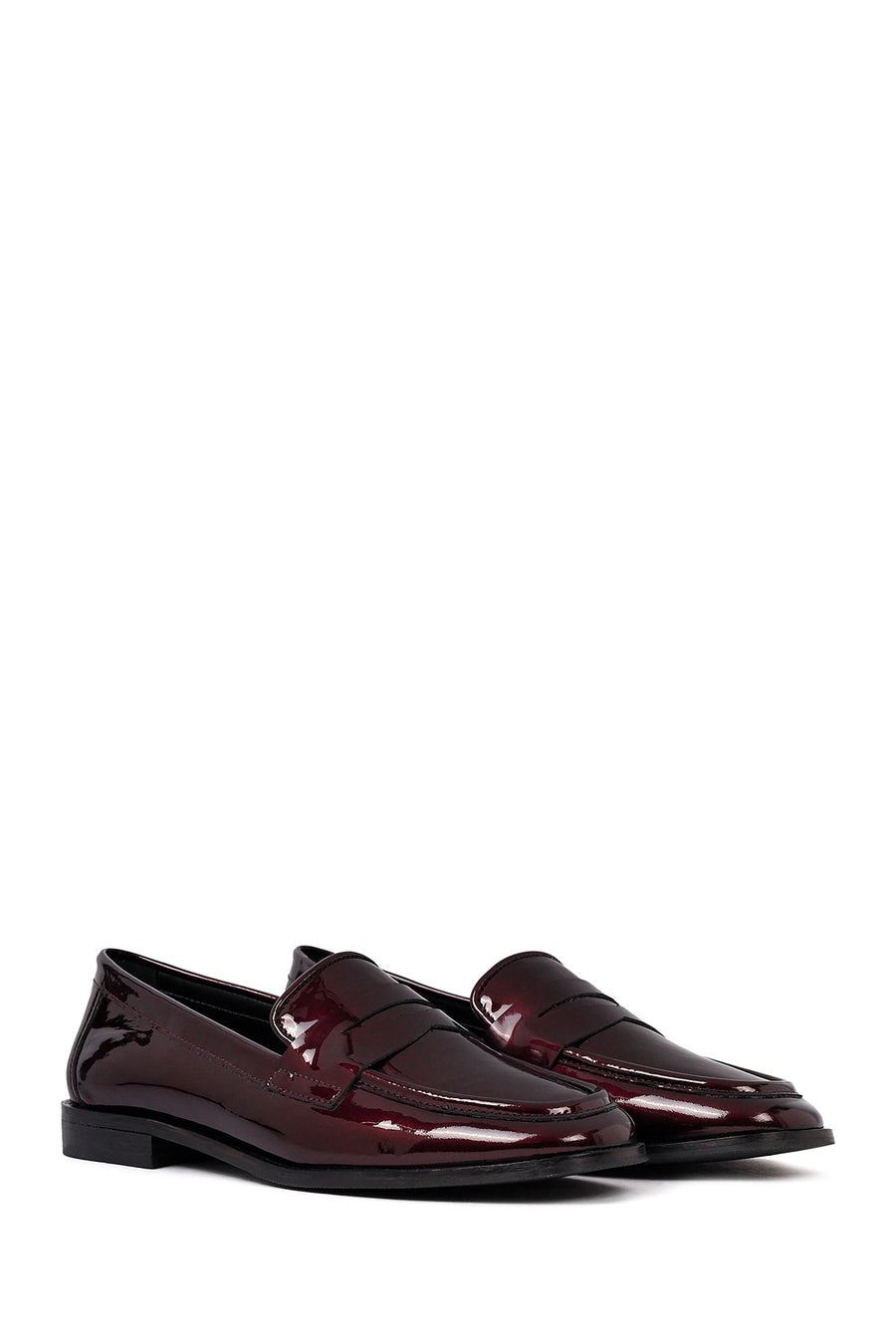 Kadın Bordo Deri Klasik Loafer