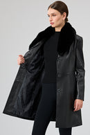 Christina Women's Black Fur Long Leather Coat | Derimod