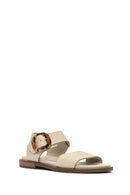 Women's Cream Buckled Leather Sandals | Derimod