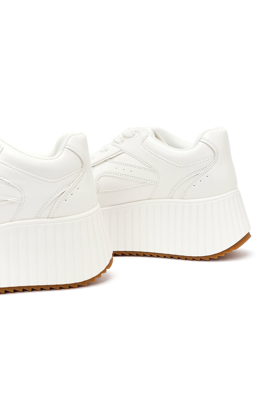 Woman White Thick-Soled Lace-Up Sneakers