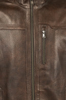 Oscar Male Brown Zippered Leather Jacket | Derimod