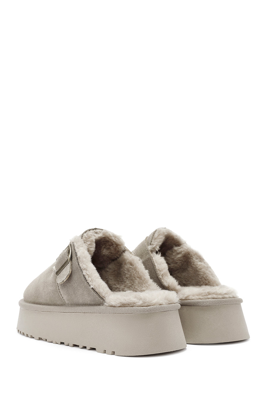 Women's Mink Thick-Soled Fur Detailed Suede Leather Slippers