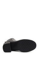 Woman Black Zip Closure Thick-Heeled Leather Boots | Derimod