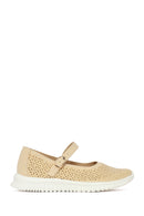 Woman Beige Patterned Suede Comfort Buckle Shoes | Derimod