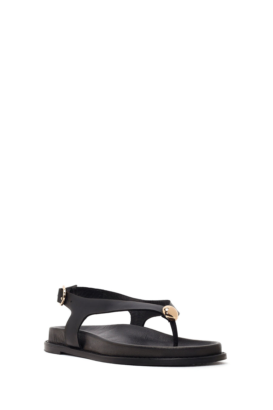 Women's Black Leather Flip-Flop Sandals with Buckle Back