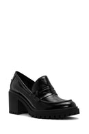 Woman Black Thick-Heeled Patent Leather Leather Masculine Loafer | Derimod