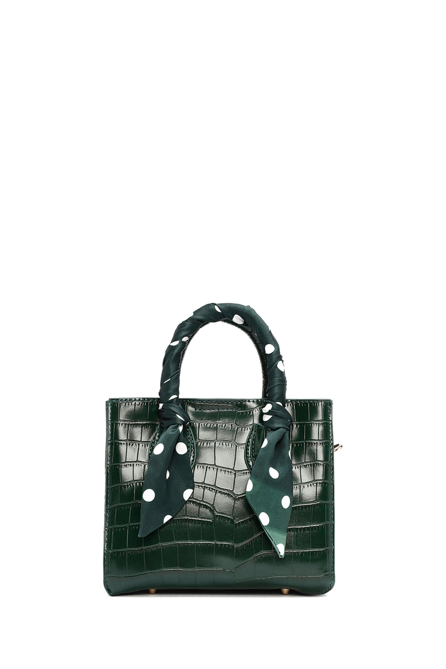 Women's Green Accessory Detailed Long Strap Crocodile Patterned Handbag