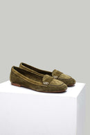 Khaki Suede Women's Leather Loafer | Derimod