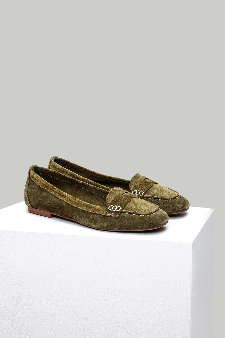 Khaki Suede Women's Leather Loafer