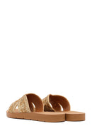 Woman Gold Braided Slippers | Derimod