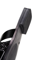 Women's Black Knitted Detailed Leather Slippers | Derimod