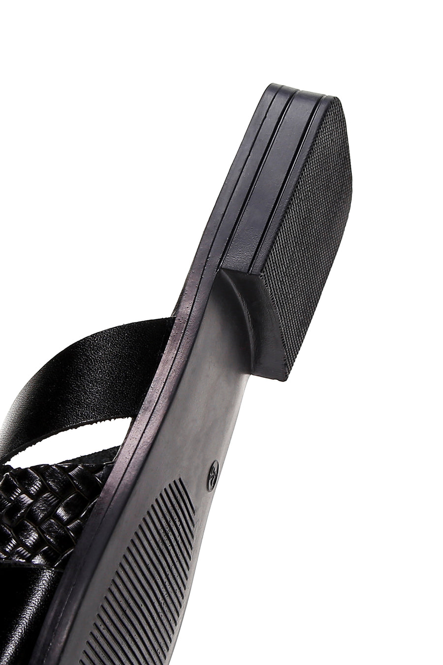 Women's Black Knitted Detailed Leather Slippers
