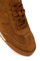 Woman Tan Lace-Up Suede Leather Sneakers | Derimod