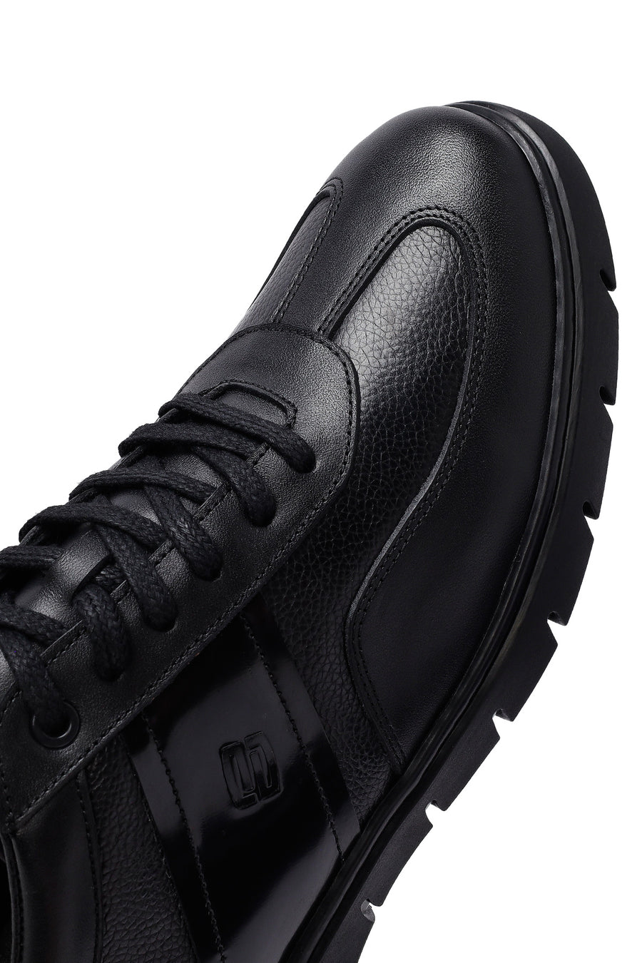 Men's Black Lace-Up Leather Casual Sneakers