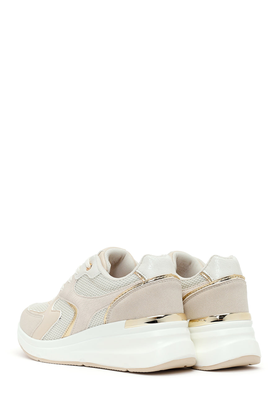 Woman Beige Lace-Up Wedge Sneaker