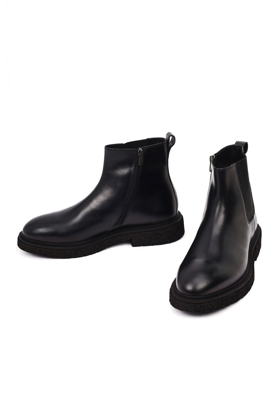 Men's Black Zippered Leather Boot