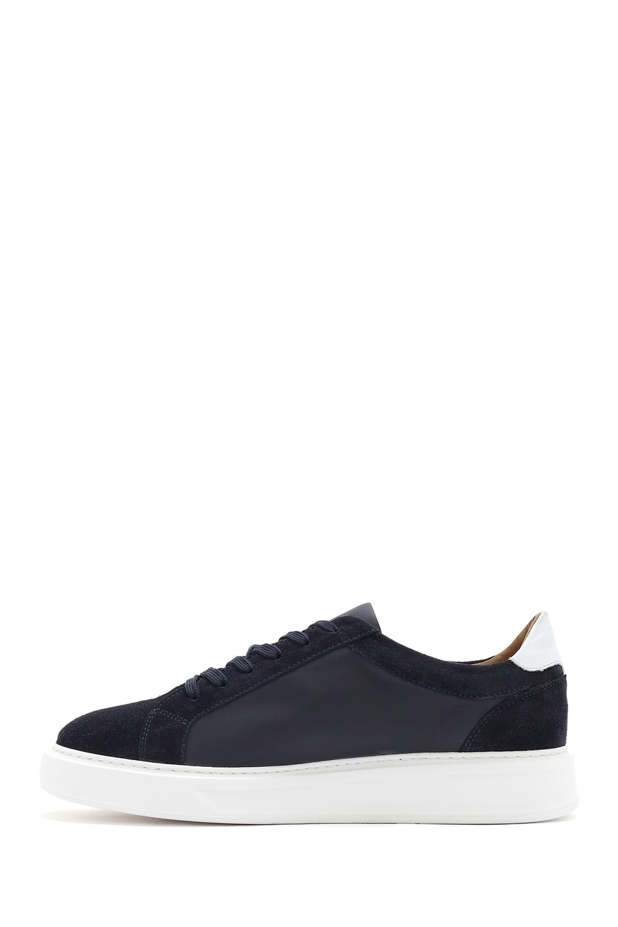 Erkek Lacivert Bağcıklı Deri Sneaker