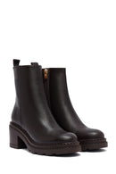 Woman Brown Zip Closure Chunky Heeled Leather Boots | Derimod