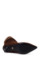 Woman Brown Thin-Heeled Suede Boots | Derimod