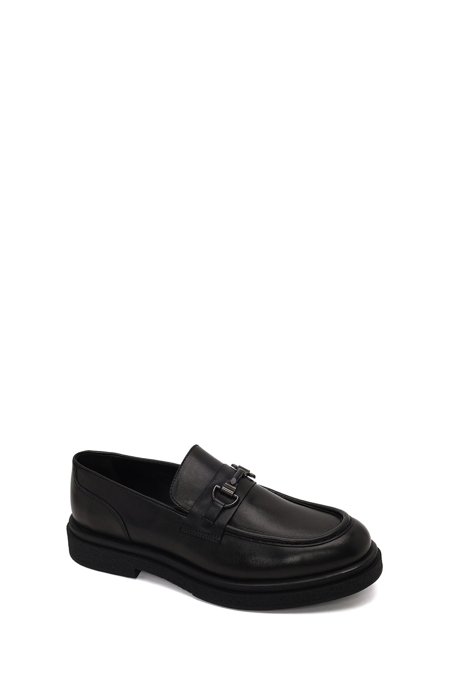 Erkek Siyah Tokalı Deri Casual Loafer