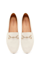 Women's White Leather Loafer with Buckle | Derimod