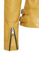 Latoya Women's Yellow Double Breasted Leather Jacket | Derimod