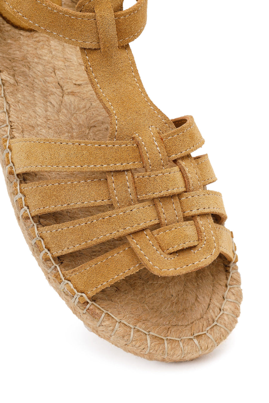 Women's Camel Suede Leather Espadrille Sandals with Ankle Buckle