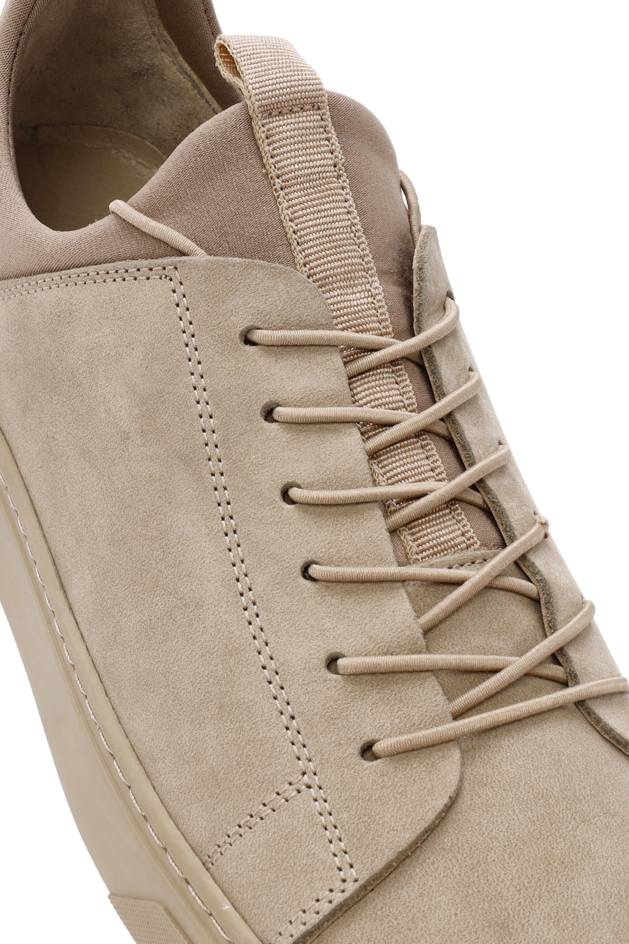 Erkek Bej Bağcıklı Deri Sneaker
