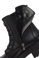 Woman Black Zippered Thick Sole Leather Postal Boots | Derimod