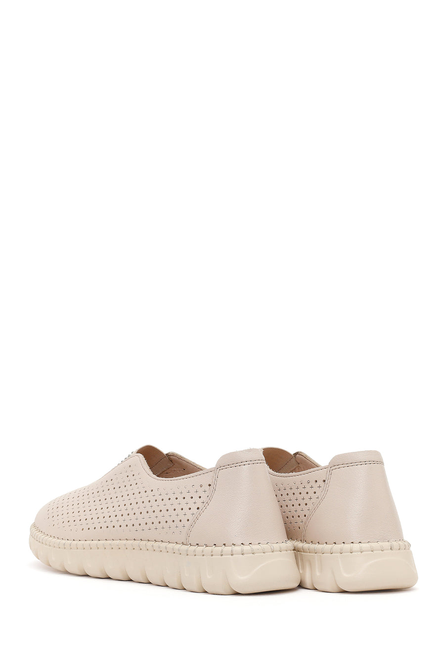 Woman Cream Leather Comfort Shoes
