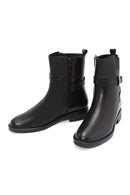 Women's Black Zippered Buckle Detailed Leather Boots | Derimod