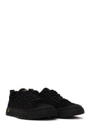 Male Black Lace-Up Thick-Soled Nubuck Leather Sneaker | Derimod