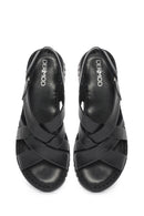 Woman Black Chunky-Soled Leather Comfort Sandals | Derimod
