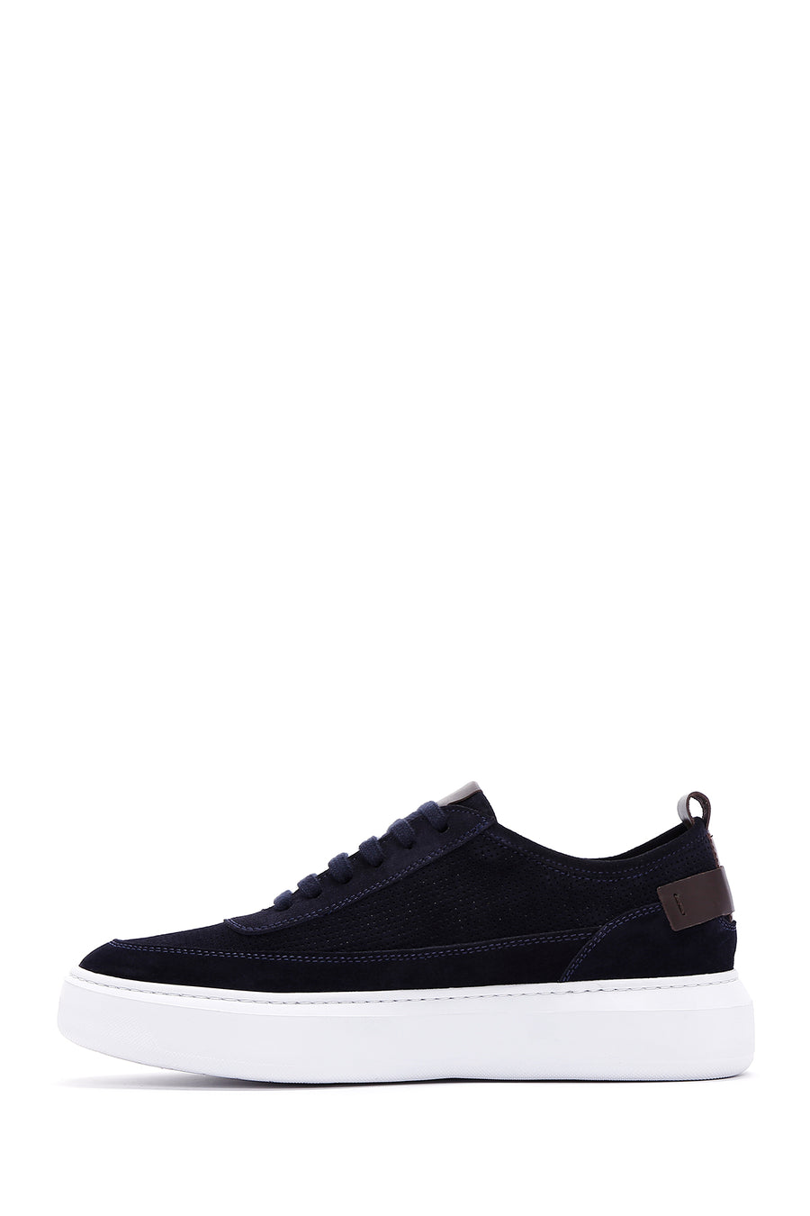 Men's Navy Blue Lace-Up Thick Soled Suede Leather Sneaker