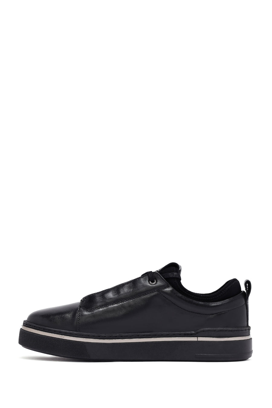 Men's Black Lace-Up Thick Sole Leather Sneakers