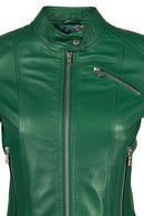 Sonia Woman Green Short Leather Jacket | Derimod