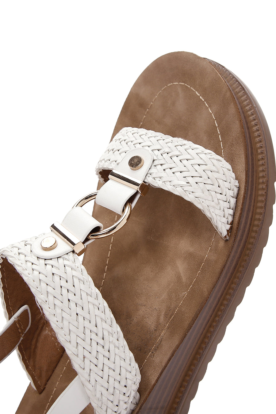 Women's White Ankle Strap Thick Soled Braided Sandals