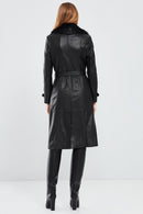Brenda Women's Black Furry Leather Trench Coat | Derimod