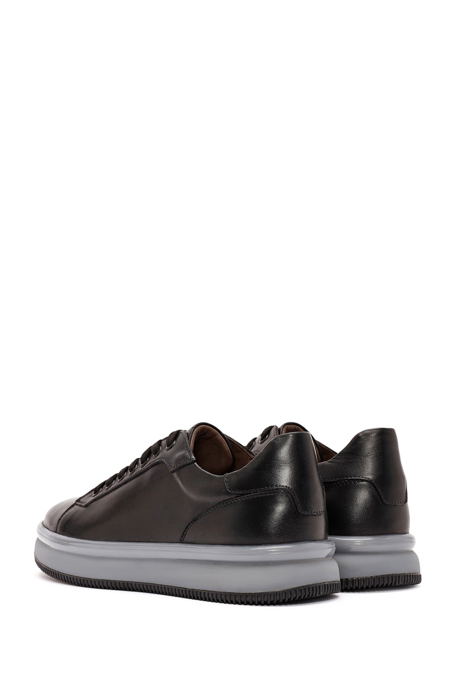 Erkek Siyah Bağcıklı Deri Sneaker