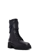 Women's Black Zippered Thick-Soled Leather Ankle Boots | Derimod