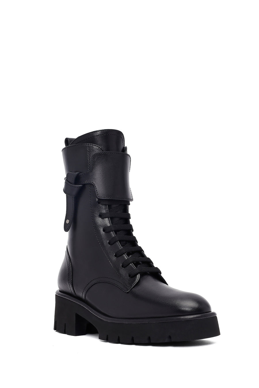 Women's Black Zippered Thick-Soled Leather Ankle Boots