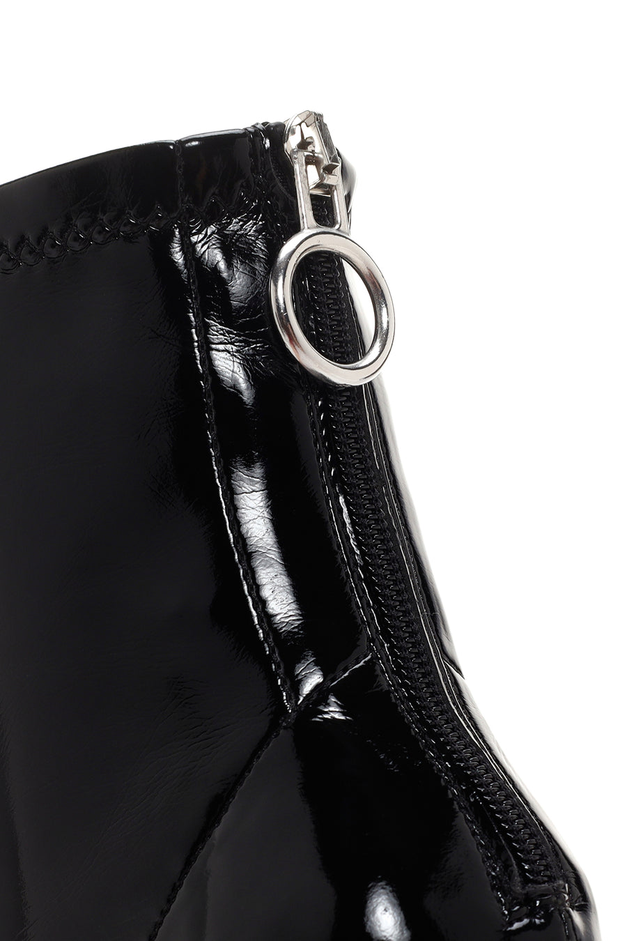 Women's Black Thin Heeled Zippered Patent Leather Classic Leather Boots