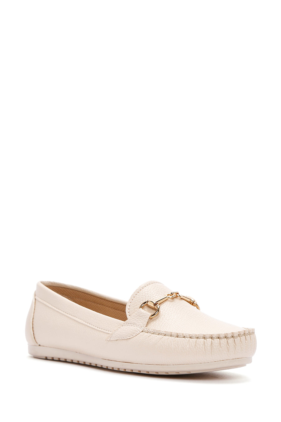 Women's Beige Buckle Detailed Loafer