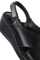 Women's Black Leather Wedge Heel Comfort Sandals | Derimod