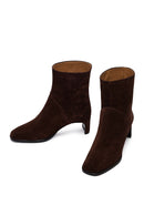 Women's Brown Chunky Heel Suede Leather Boots | Derimod