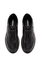 Erkek Siyah Bağcıklı Deri Sneaker | Derimod