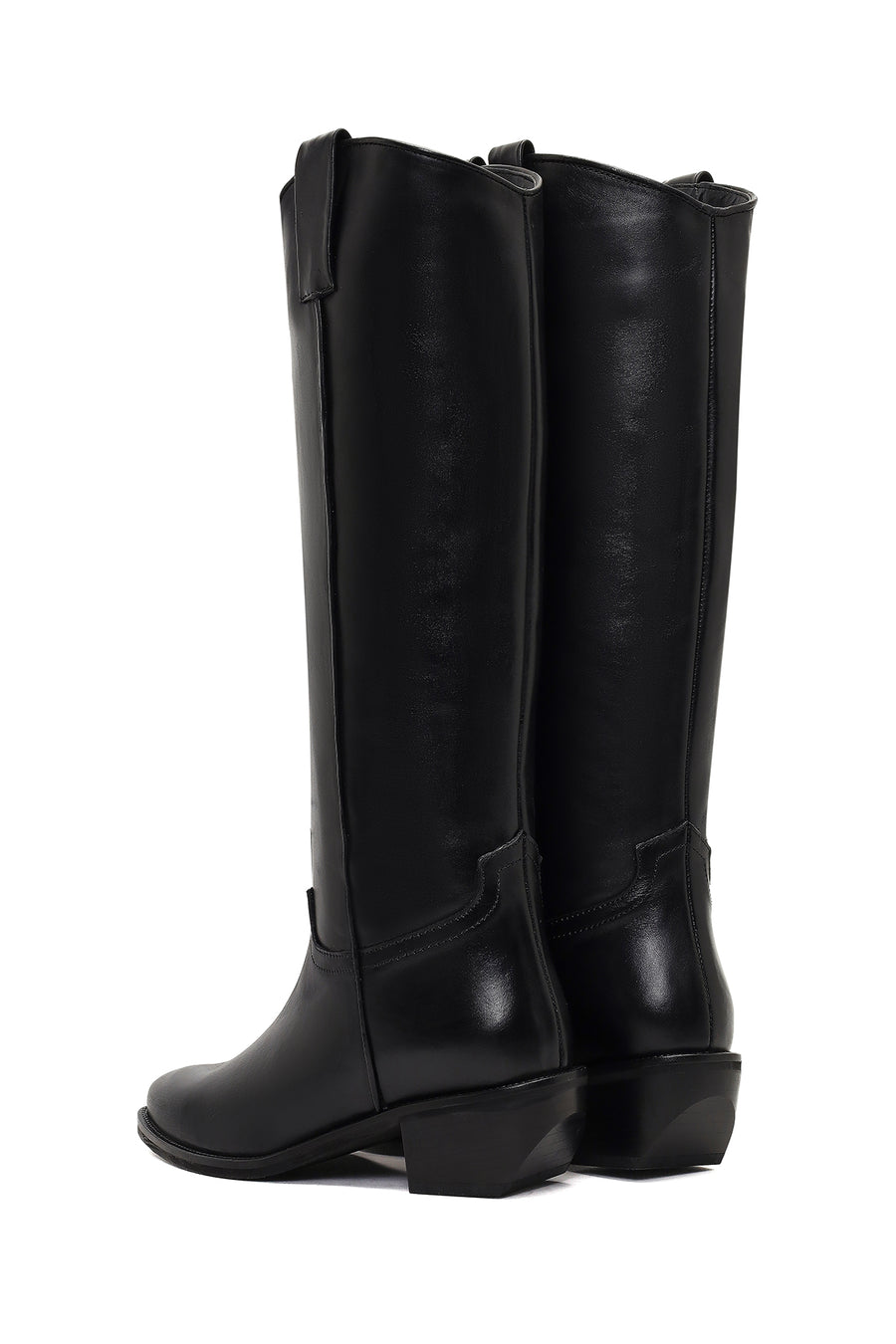 Women's Black Low-Heeled Leather Cowboy Boots