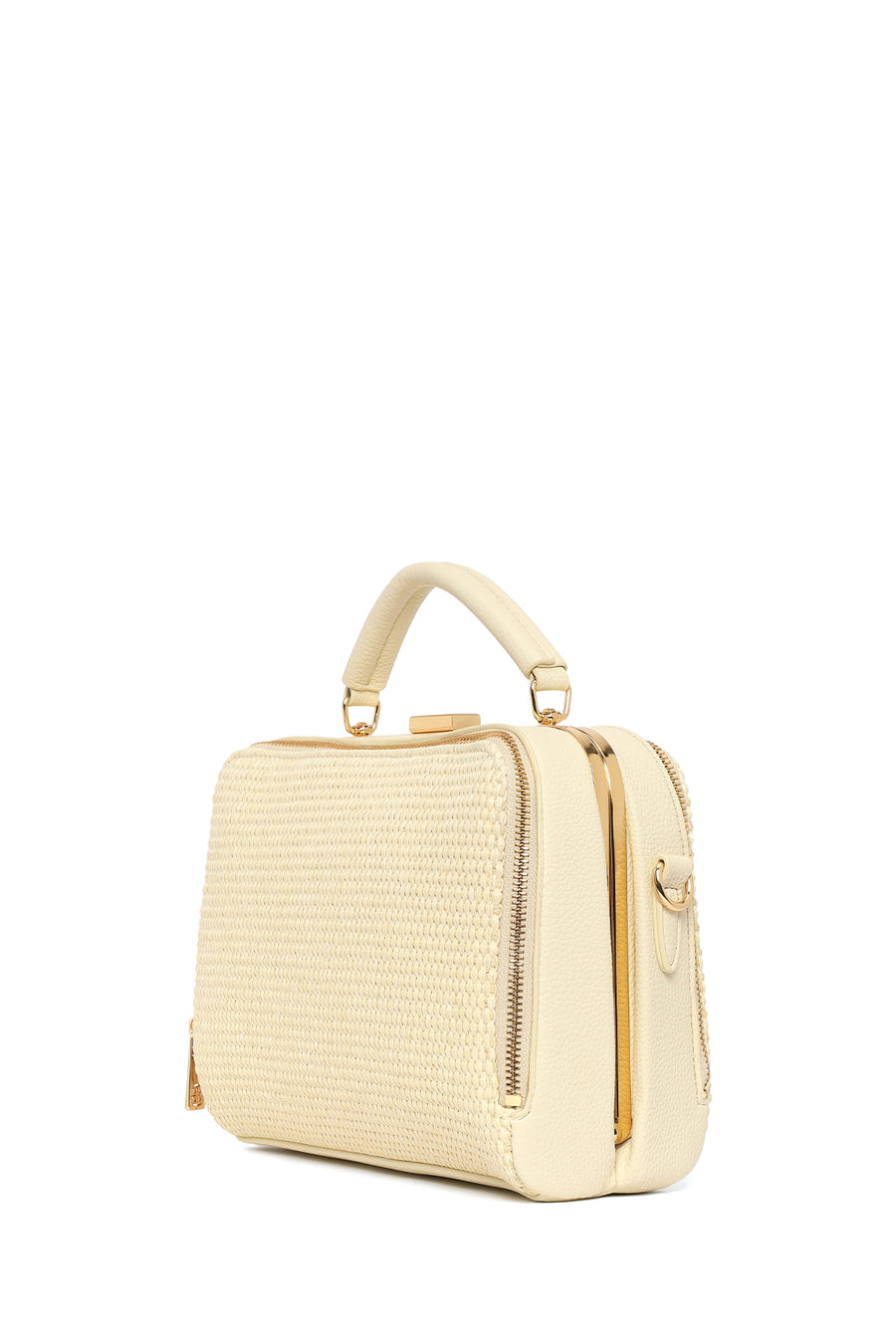 Women's Cream Long Strap Straw Handle Bag