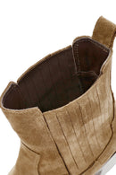 Woman Brown Chunky Heeled Suede Cowboy Boots | Derimod