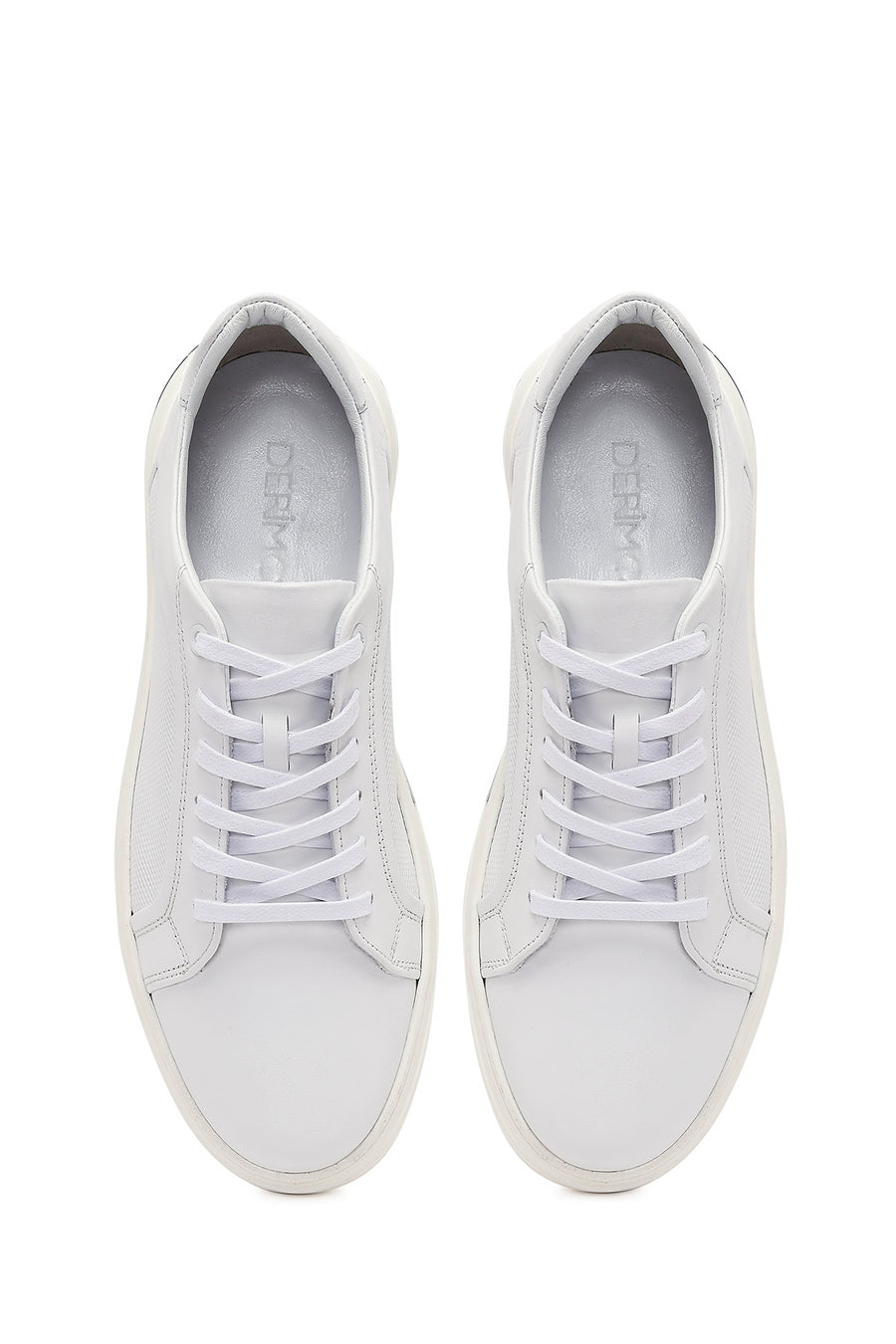 Erkek Beyaz Bağcıklı Deri Sneaker